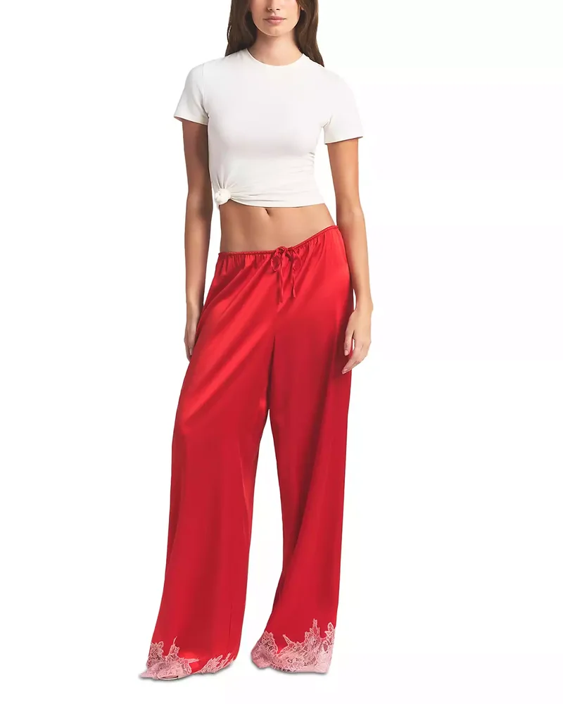 Silk Blend Lace Hem Pants