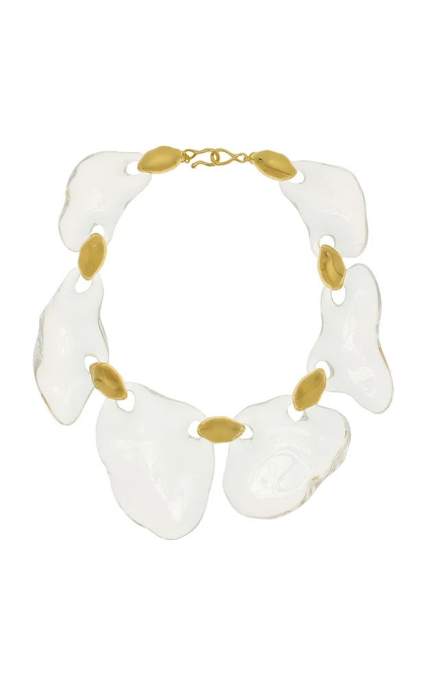 14K Gold-Plated Lucite Pebble Necklace