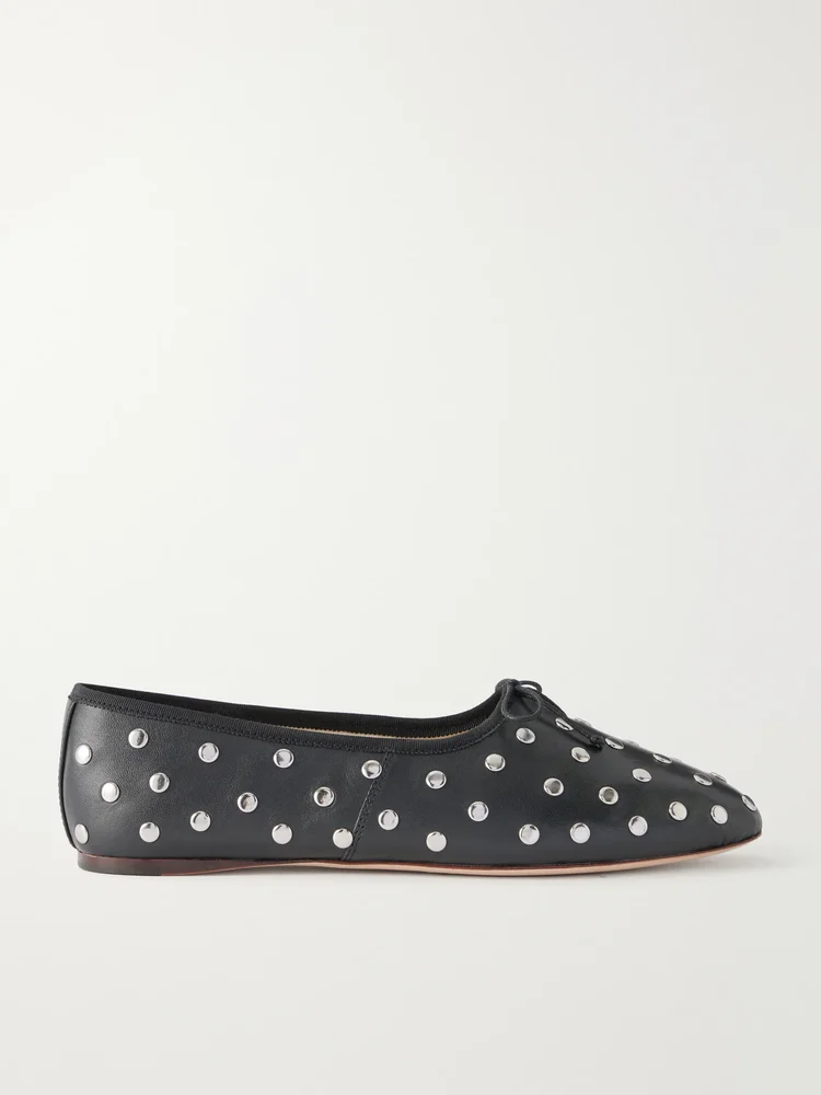 Landon bow-detailed studded leather ballet flats