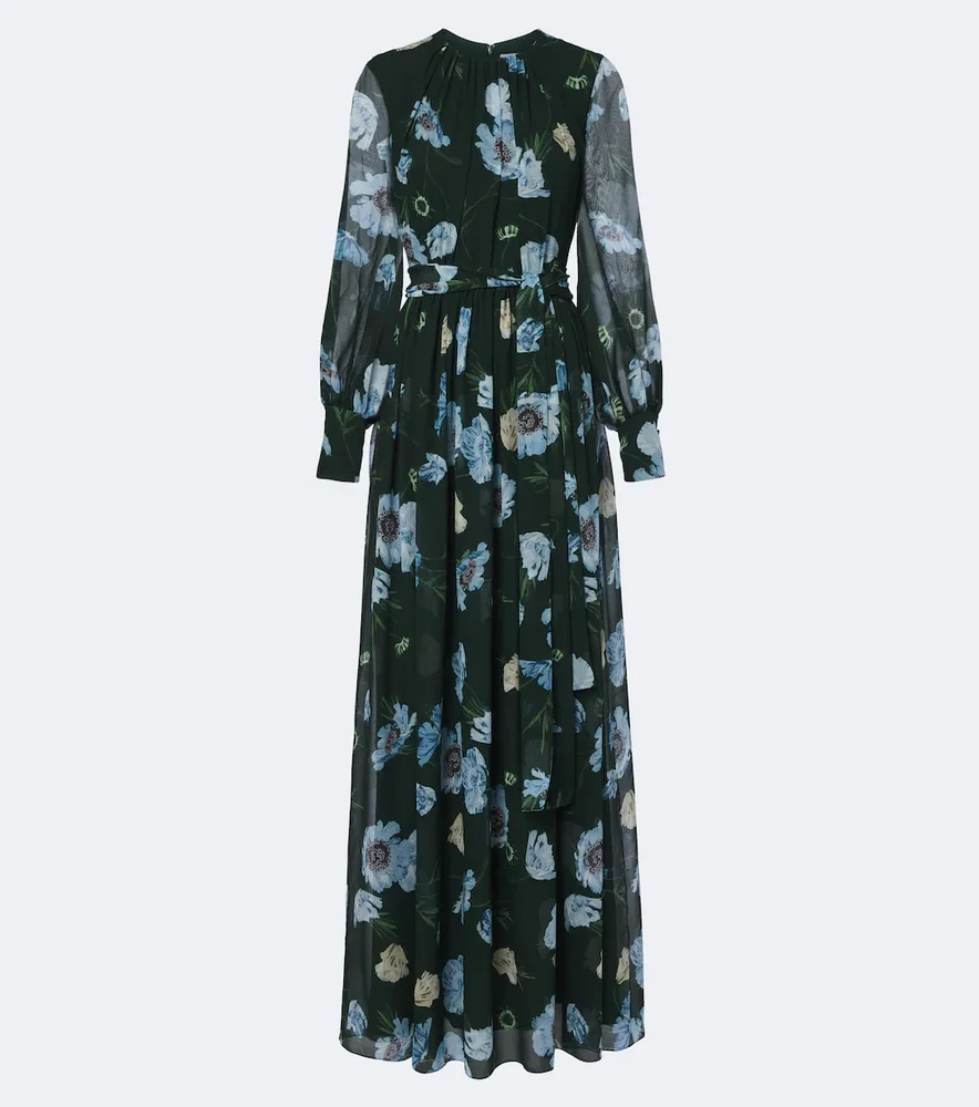 Floral silk voile gown