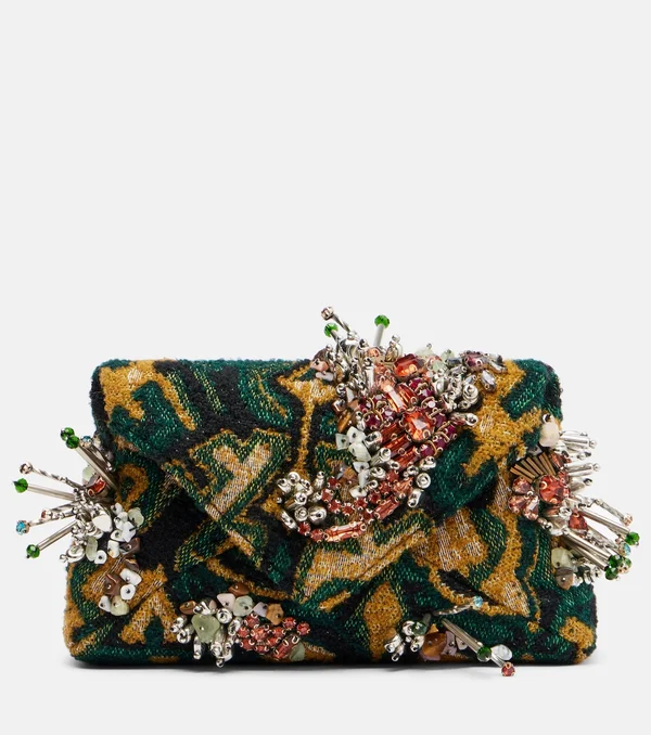 Embellished jacquard clutch in multicoloured
