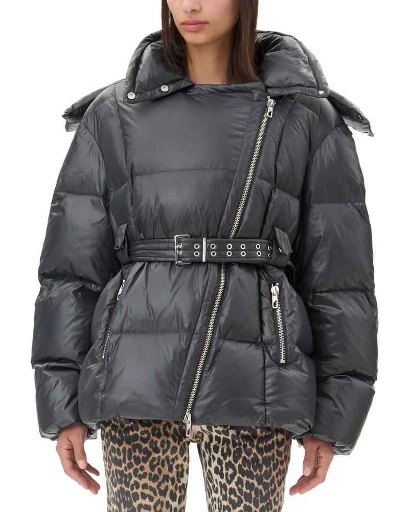 Black Shiny Nylon Puffer Jacket