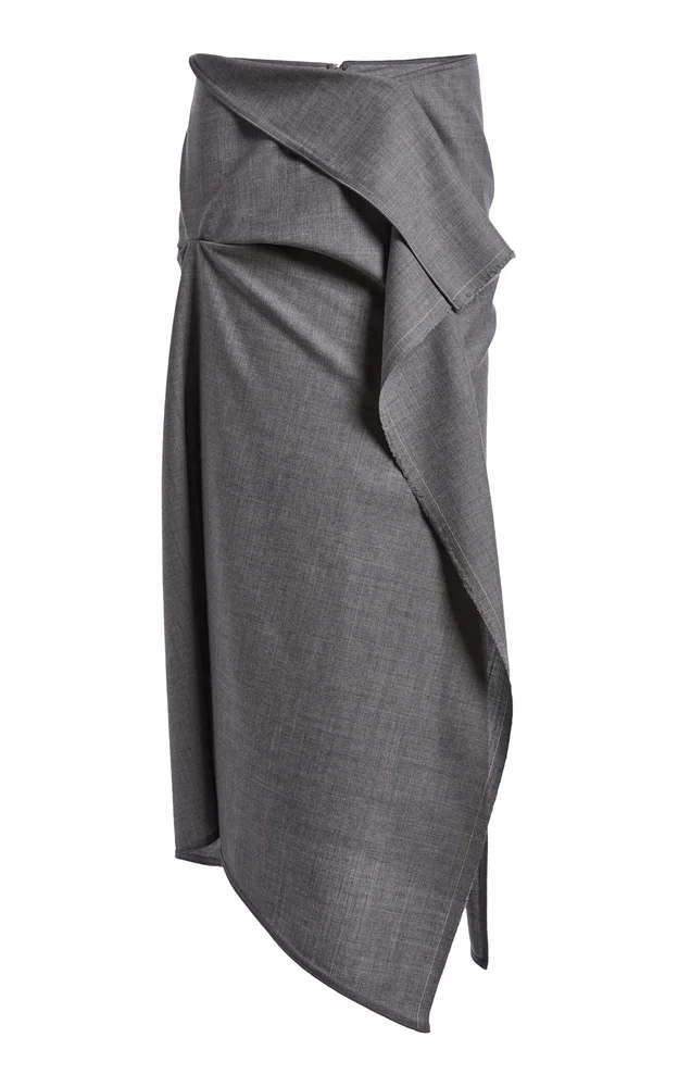 Draped Wool Midi Skirt
