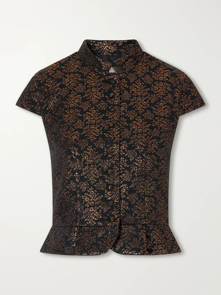 Amoako peplum floral-jacquard brocade blouse