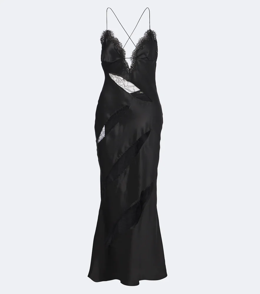 Lace-trimmed silk satin slip dress