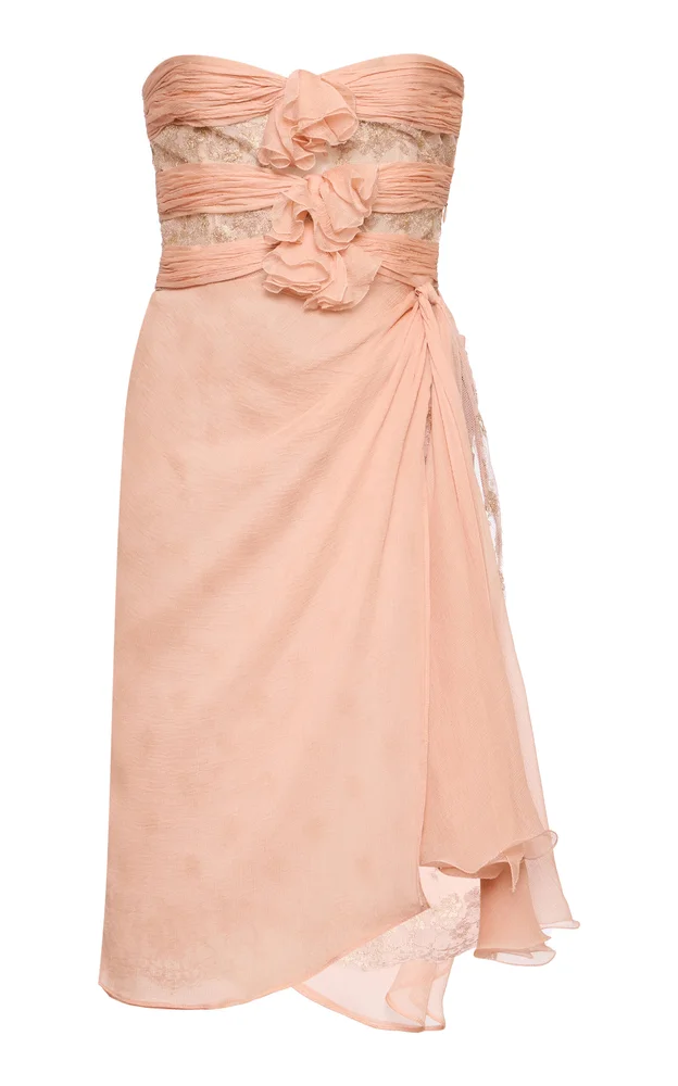 Lace-Trimmed Chiffon Mini Dress