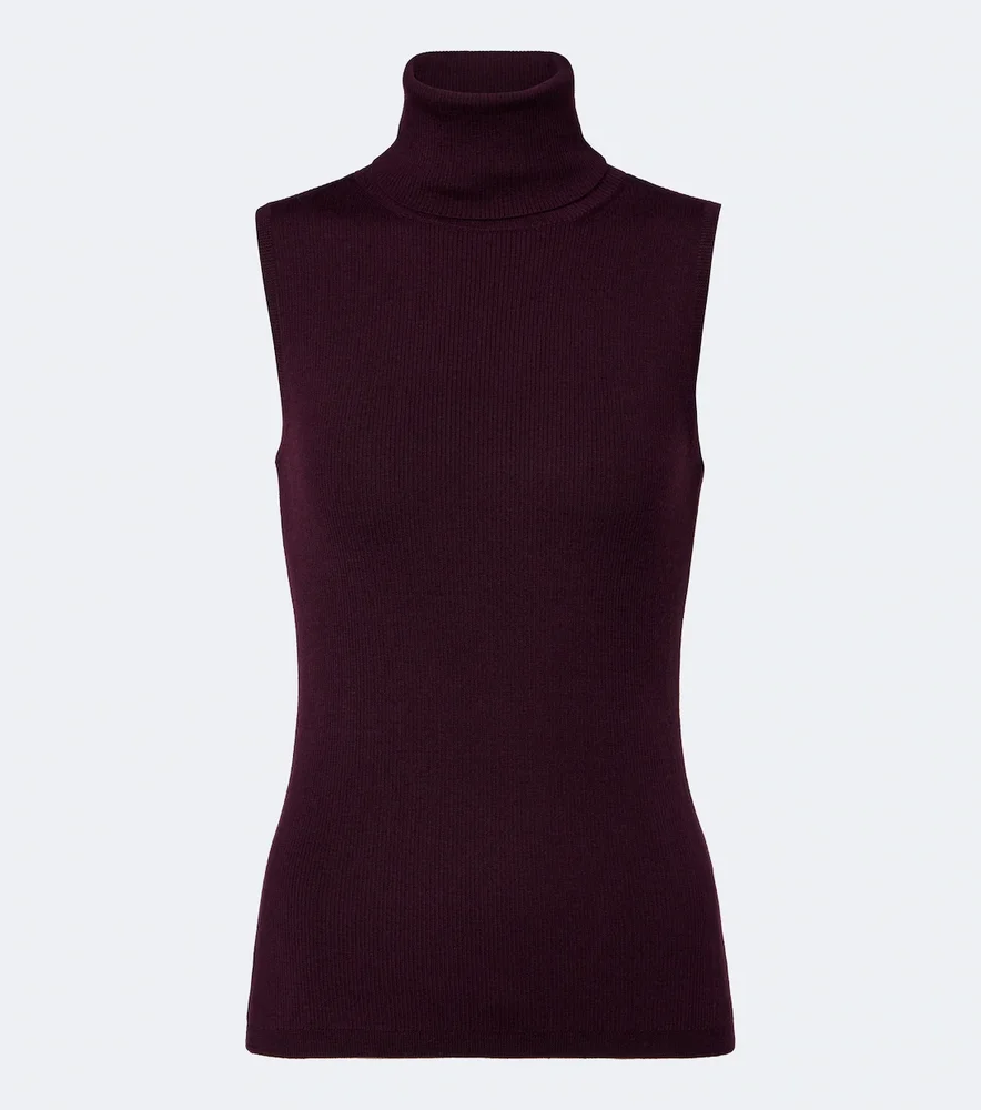 Ribbed-knit virgin wool turtleneck top