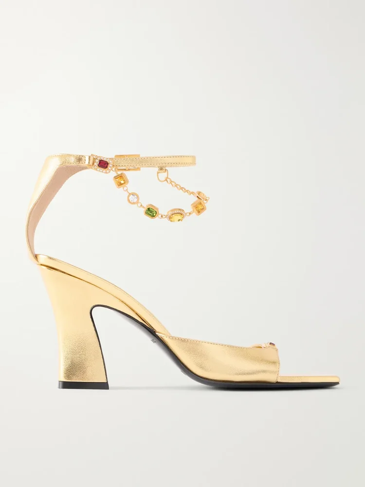 Nodstalgia Gemma 90 crystal-embellished metallic-leather sandals