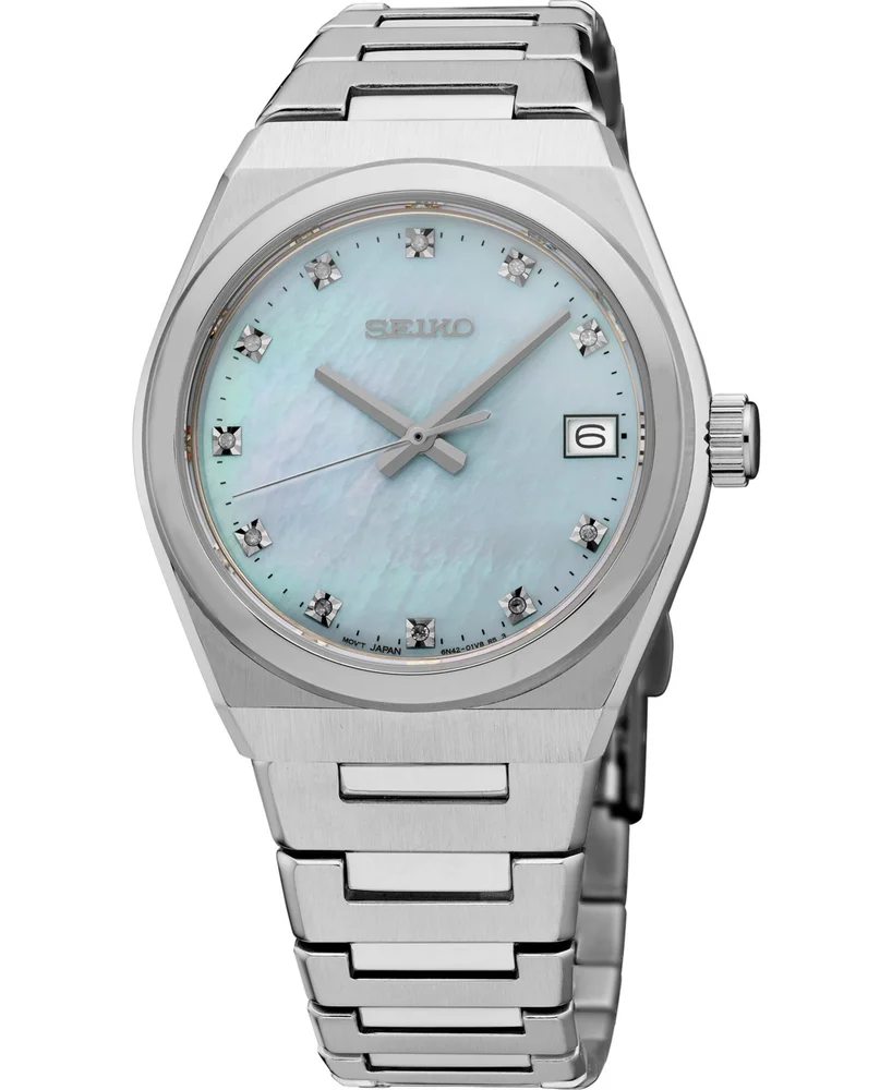 Diamonds Silver Stainless Steel Bracelet Watch, 34mm