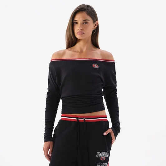 Women's Black San Francisco 49ers Off The Shoulder Long Sleeve Top
