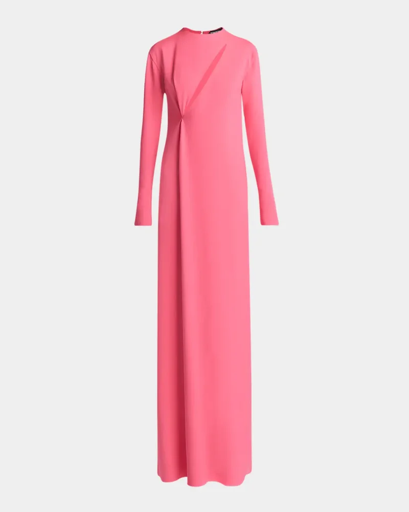 Slash Cutout Long-Sleeve Double Georgette Gown