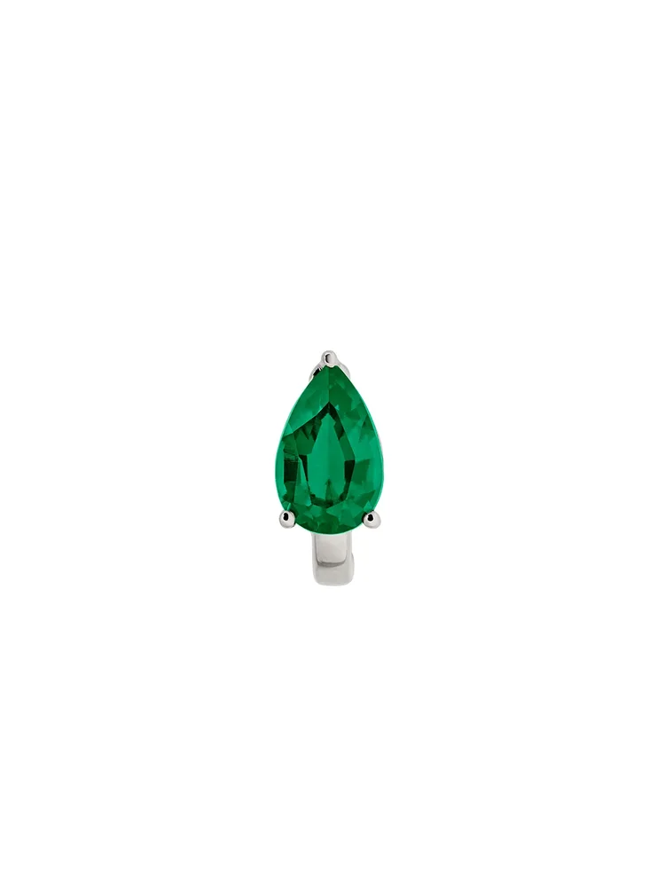 14K Pear-Cut Huggie Earring in Deep Lab Emerald, 14K White Gold