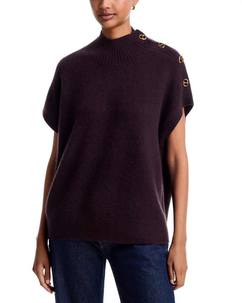 Button Mockneck Cashmere Sweater