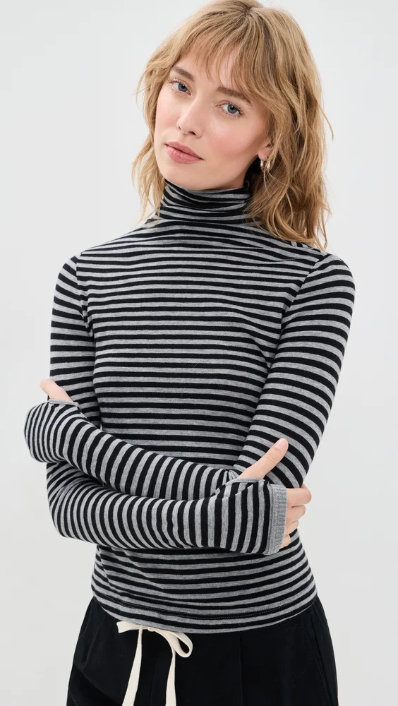 New Classic Striped Turtleneck Top