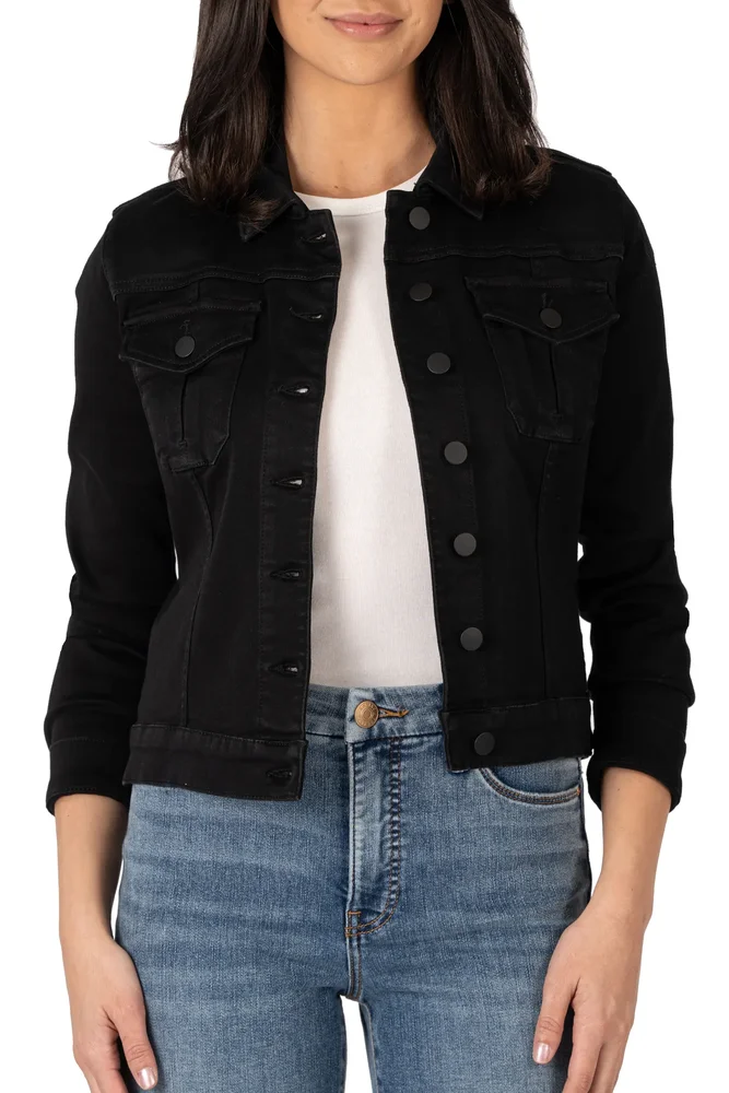 Julia Crop Denim Trucker Jacket (Black)