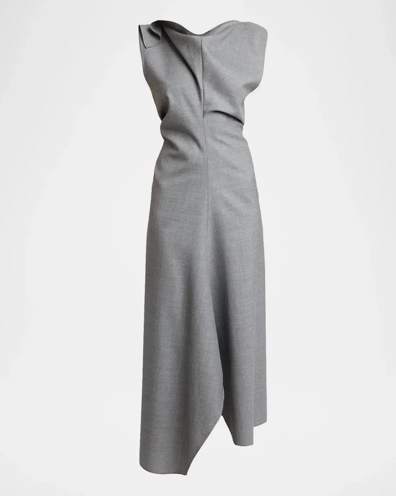 Draped Virgin Wool Midi Dress