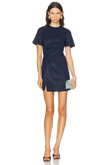 Short Sleeve Leather Mini Dress
