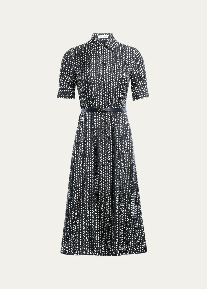 Kieran Abstract-Print Short-Sleeve Midi Shirtdress With Belt
