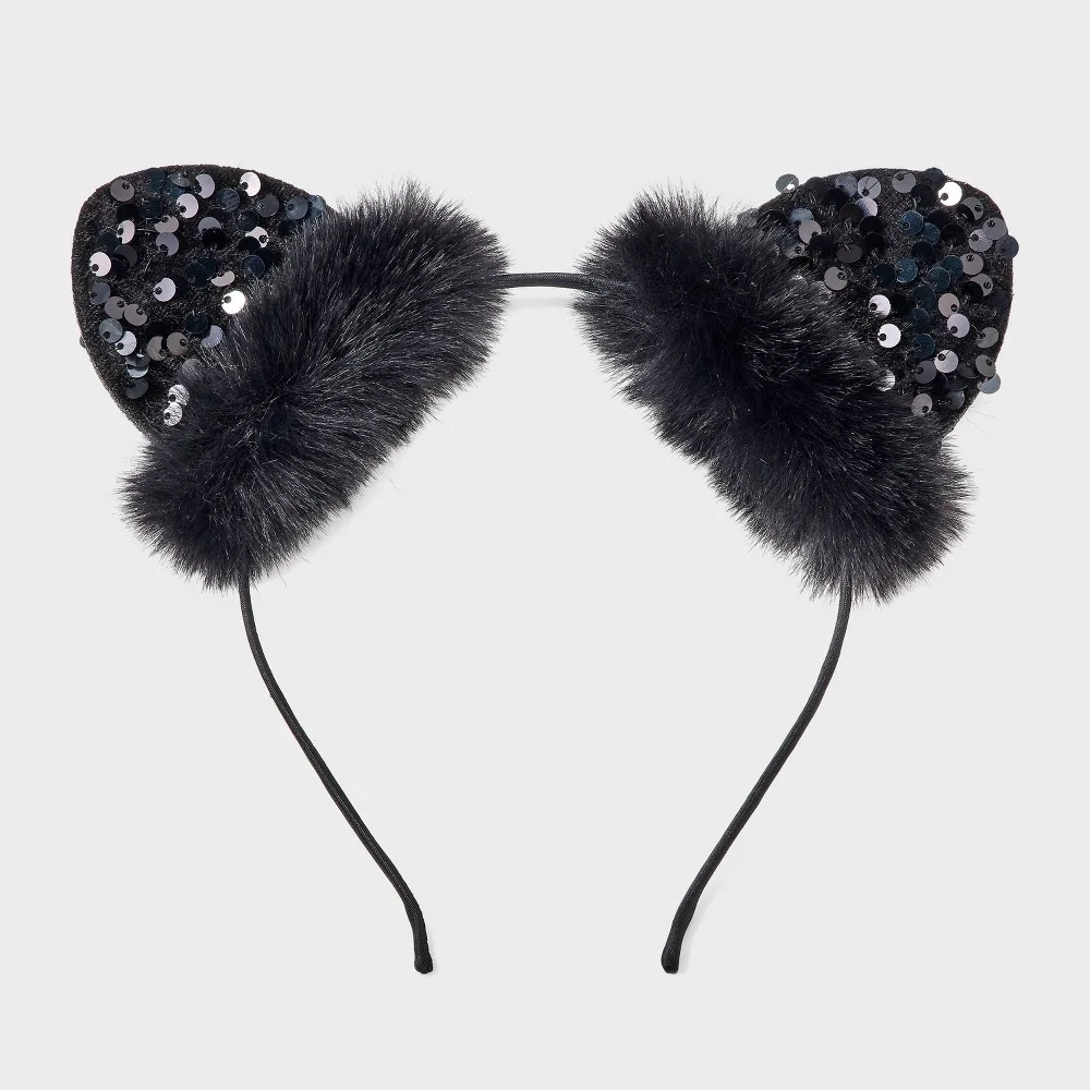 Faux Fur and Sequin Cat Ear Topper Headband