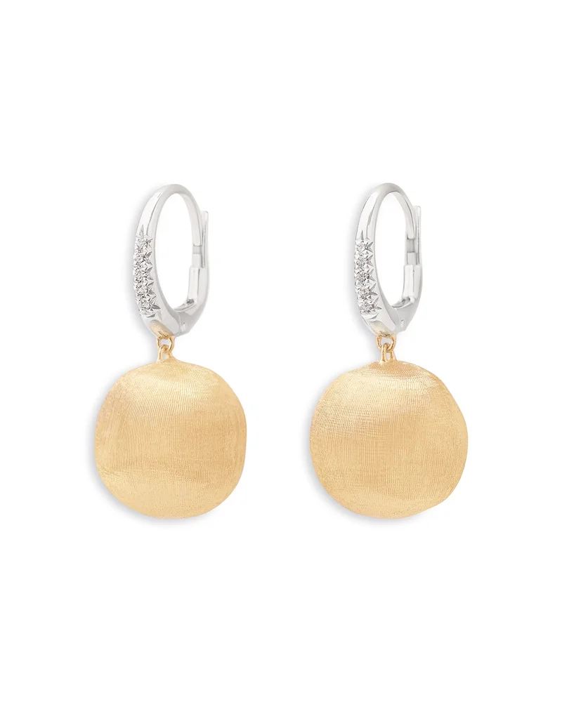 18K White & Yellow Gold Africa Diamond & Textured Disc Drop Earrings