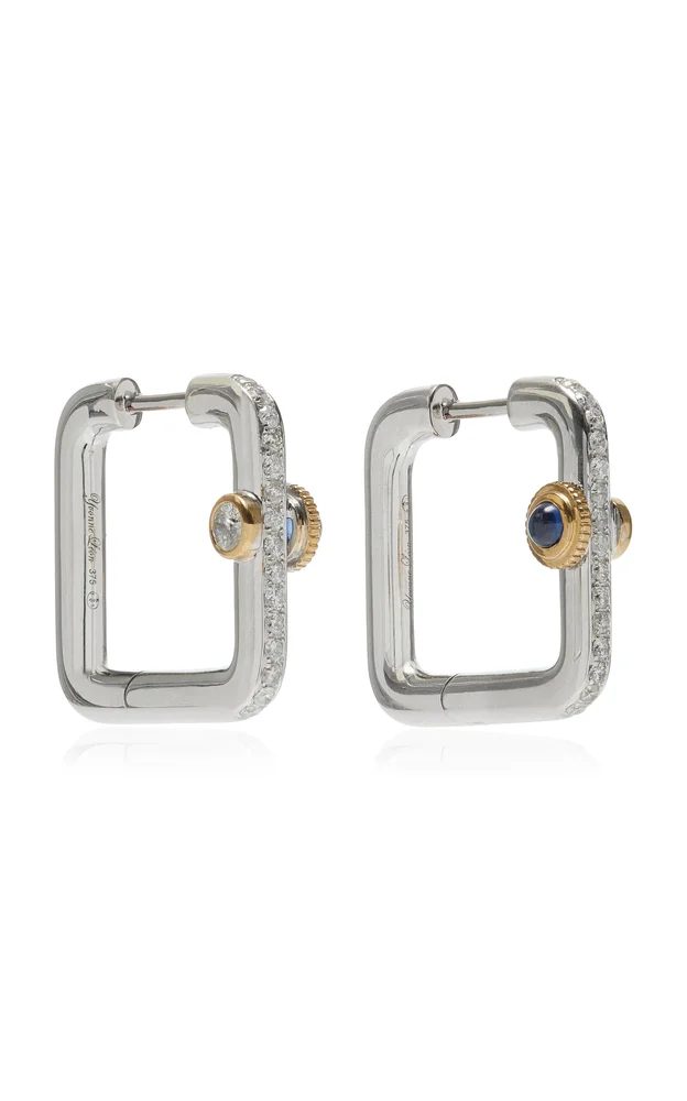 9K White Gold, Diamond And Sapphire Earrings