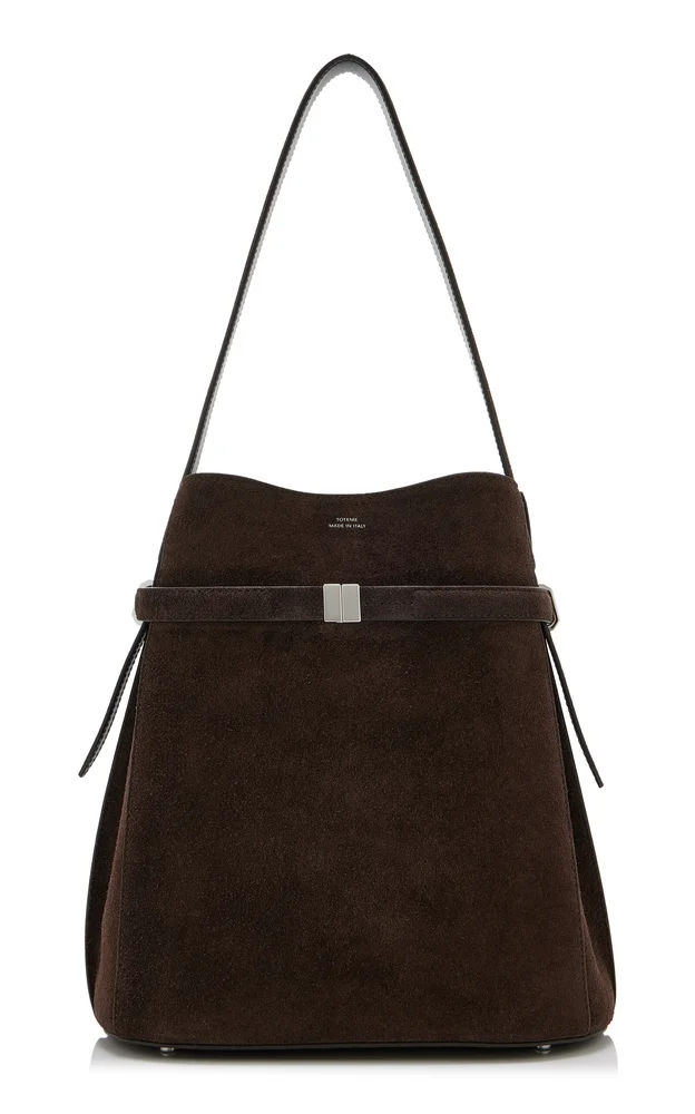 Belted Suede Bucket Bag