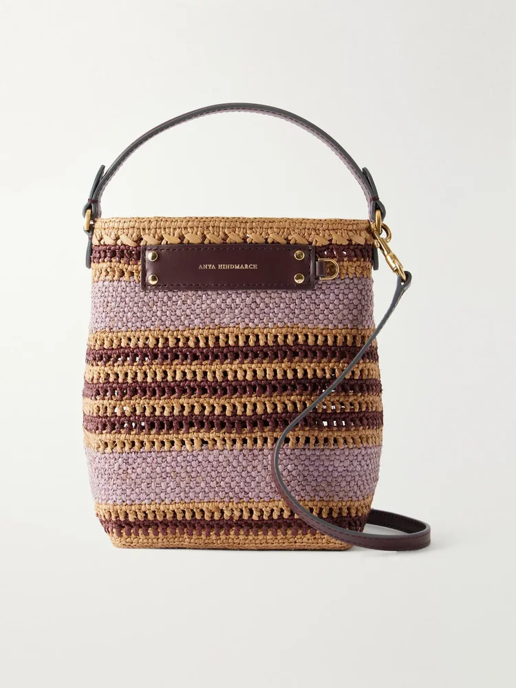 Striped raffia cross body bag