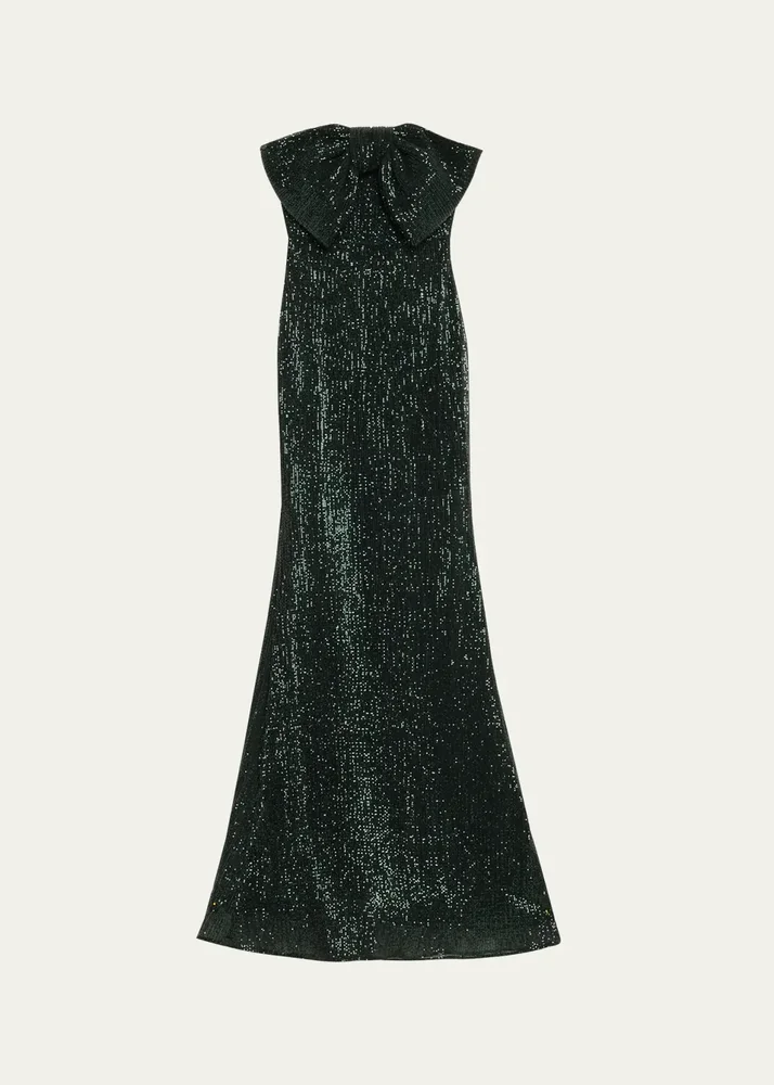 Strapless Bow-Front Sequin Gown