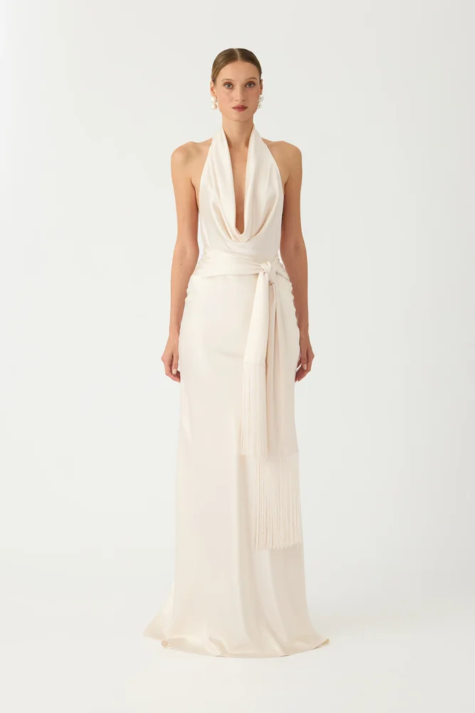 Sabina Satin Gown in Pearl