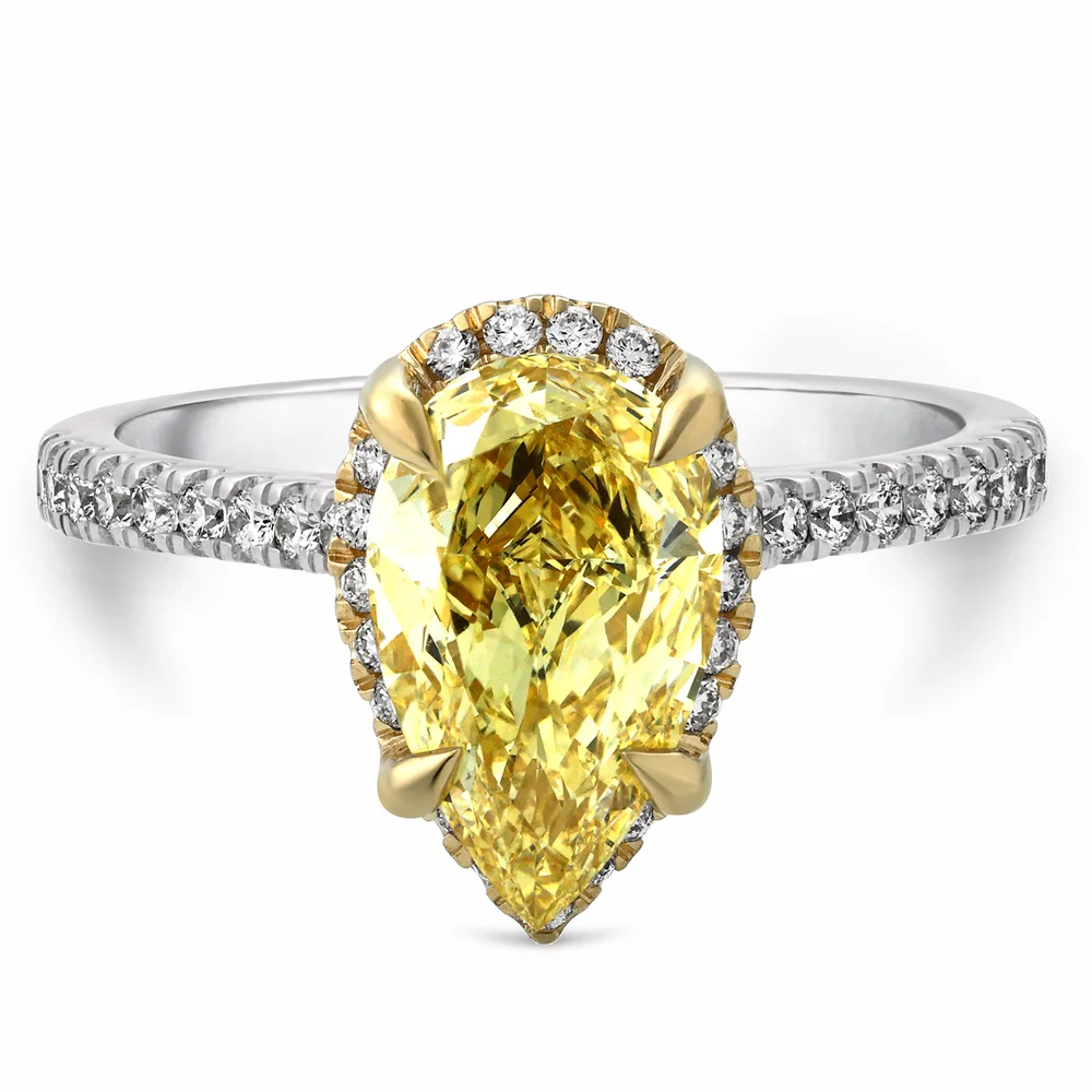2 1/4 ct tw. Fancy Yellow Pear Engagement Ring in 14K Yellow and White Gold