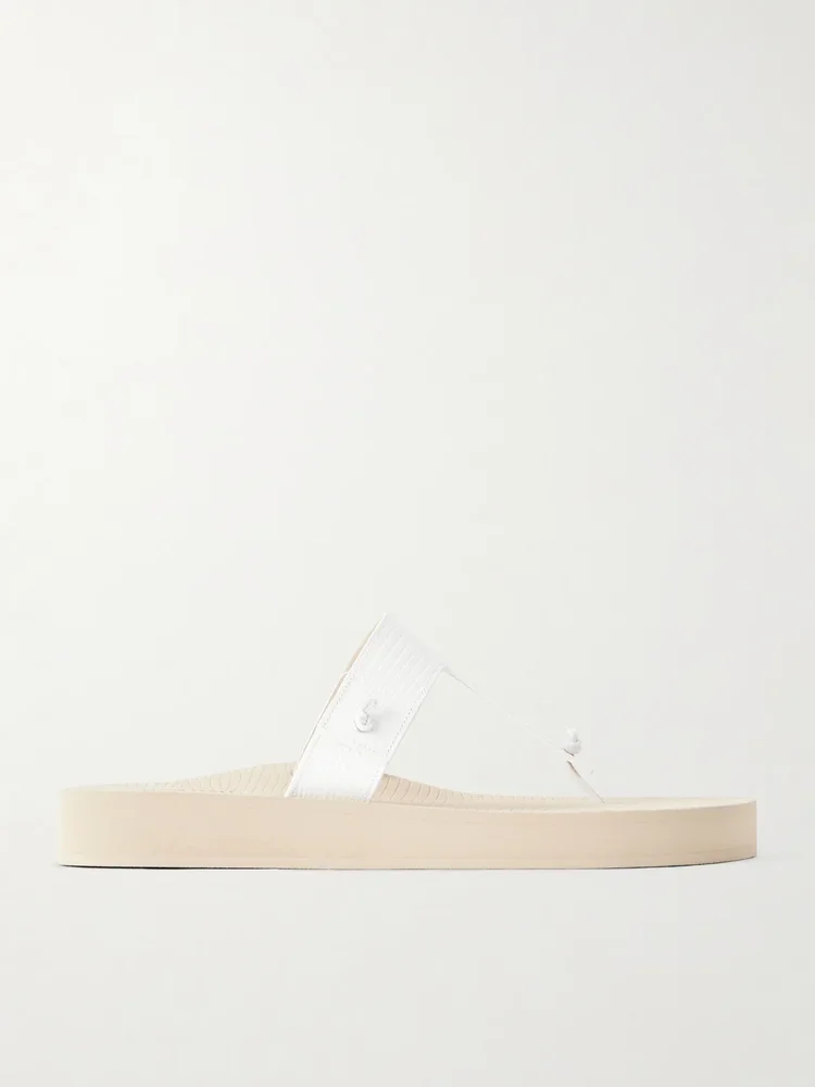 Edge lizard-effect leather flip flops
