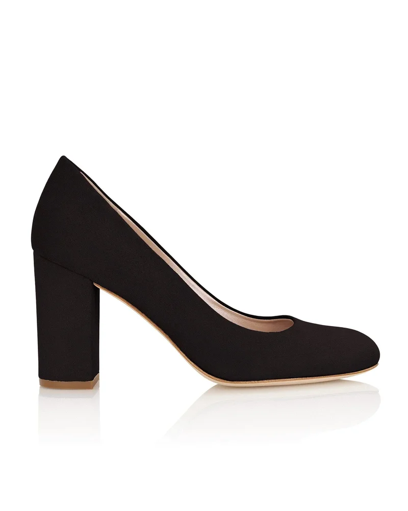 Mia Black Suede Block Heel Court