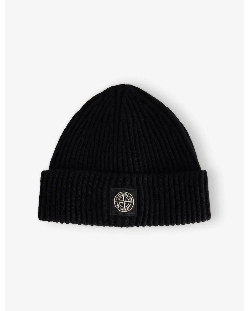 Logo-Patch Ribbed Wool Beanie Hat