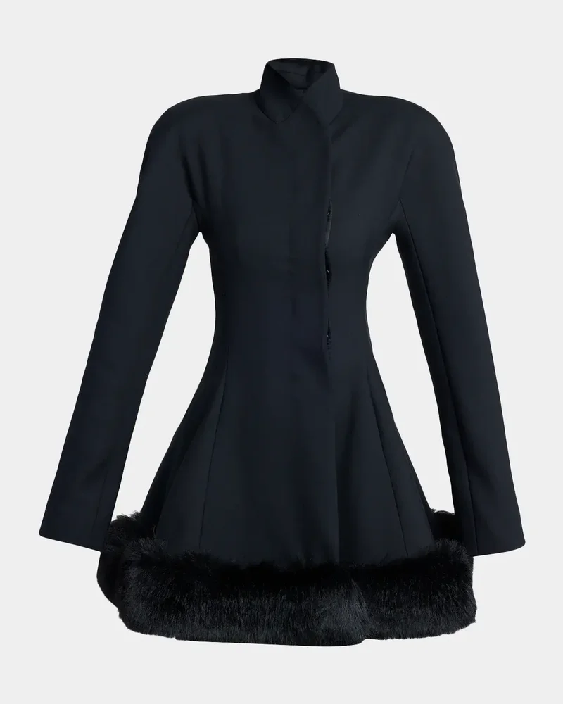 Faux-Fur Trim Wool Peplum Jacket