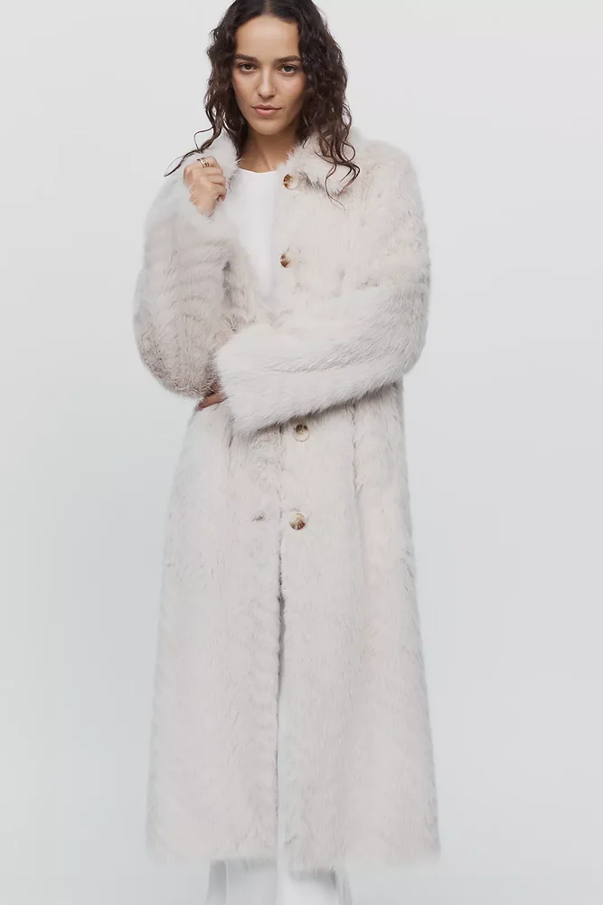 Faux Fur Channeled Long Coat