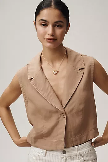 Maeve Linen Blend Buttonfront Vest