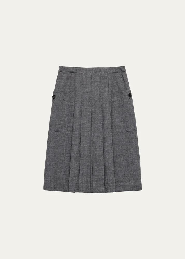 Pleated-Front Wool A-Line Skirt