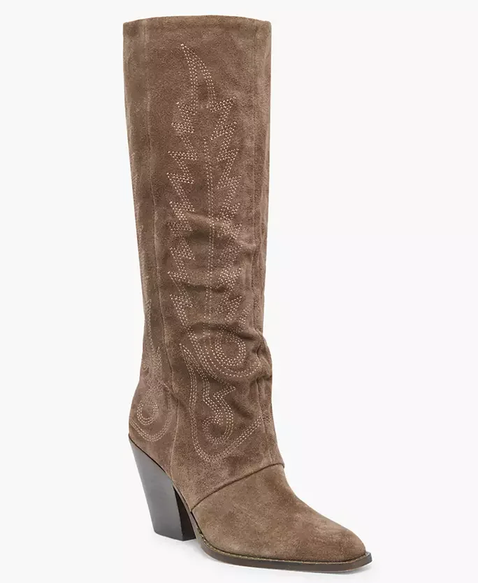 Women's Janaya Embroidered Contrast Stitch Block Heel Tall Western Boots