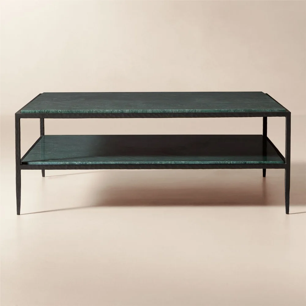 Sergio 44" Green Marble and Iron Square Coffee Table