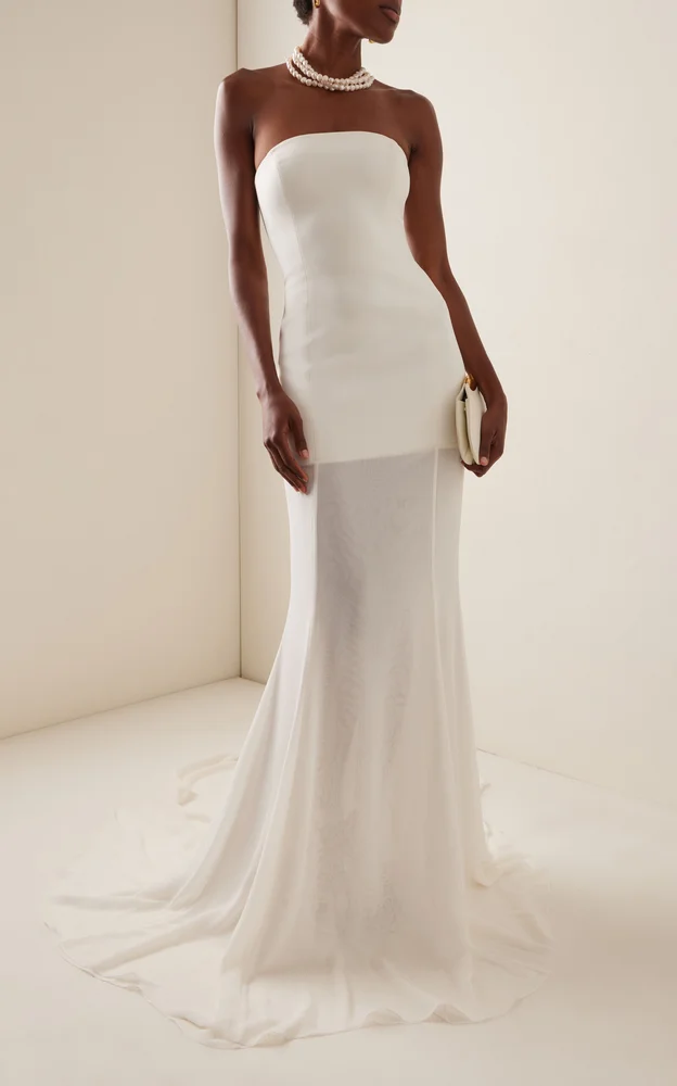 Isabel Sheer-Paneled Crepe-Chiffon Gown