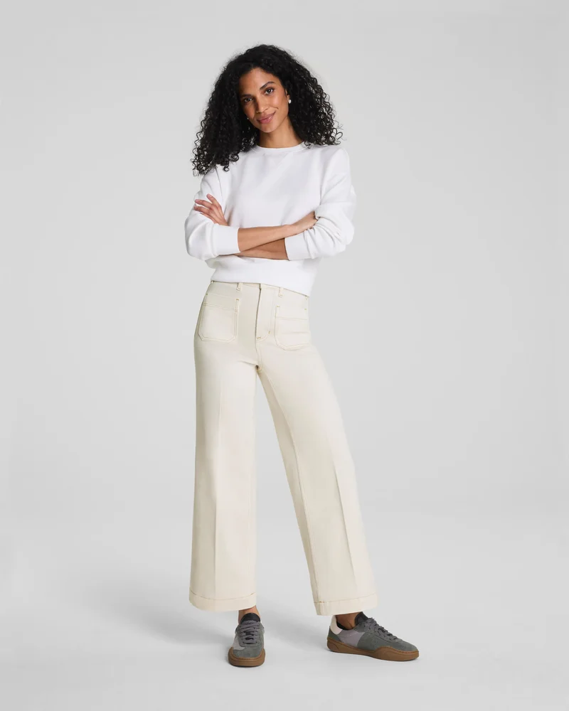 Spanx SPAN Xshape Authentic 360Cropped Wide Leg Jeans with Patch Pockets