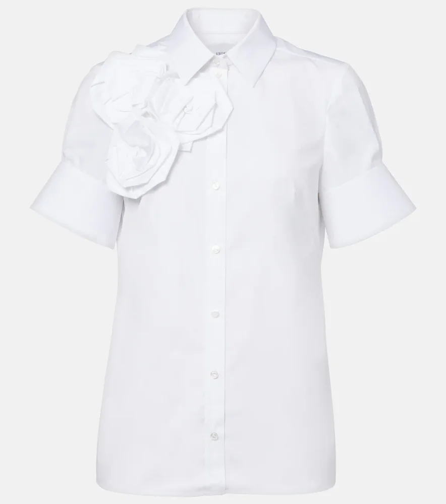 Floral-appliqué cotton shirt