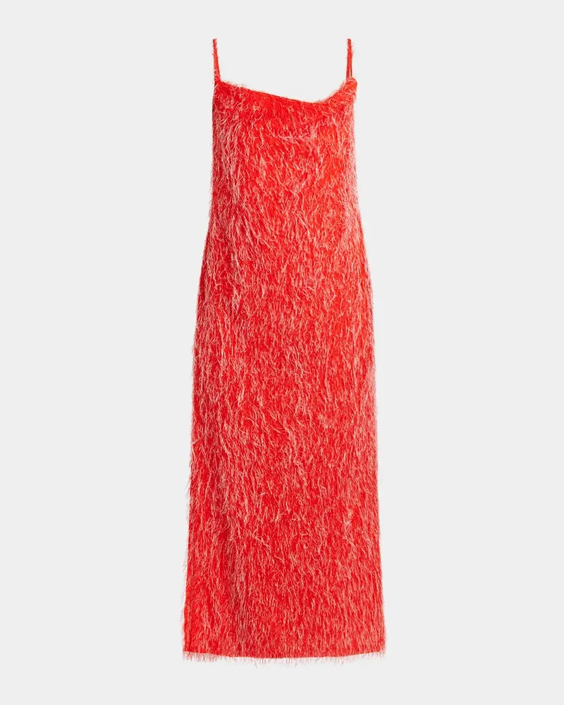 Viscose Fil Coupe Fringed Backless Midi Slip Dress