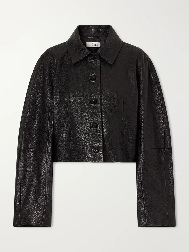 cropped textured leather jacket