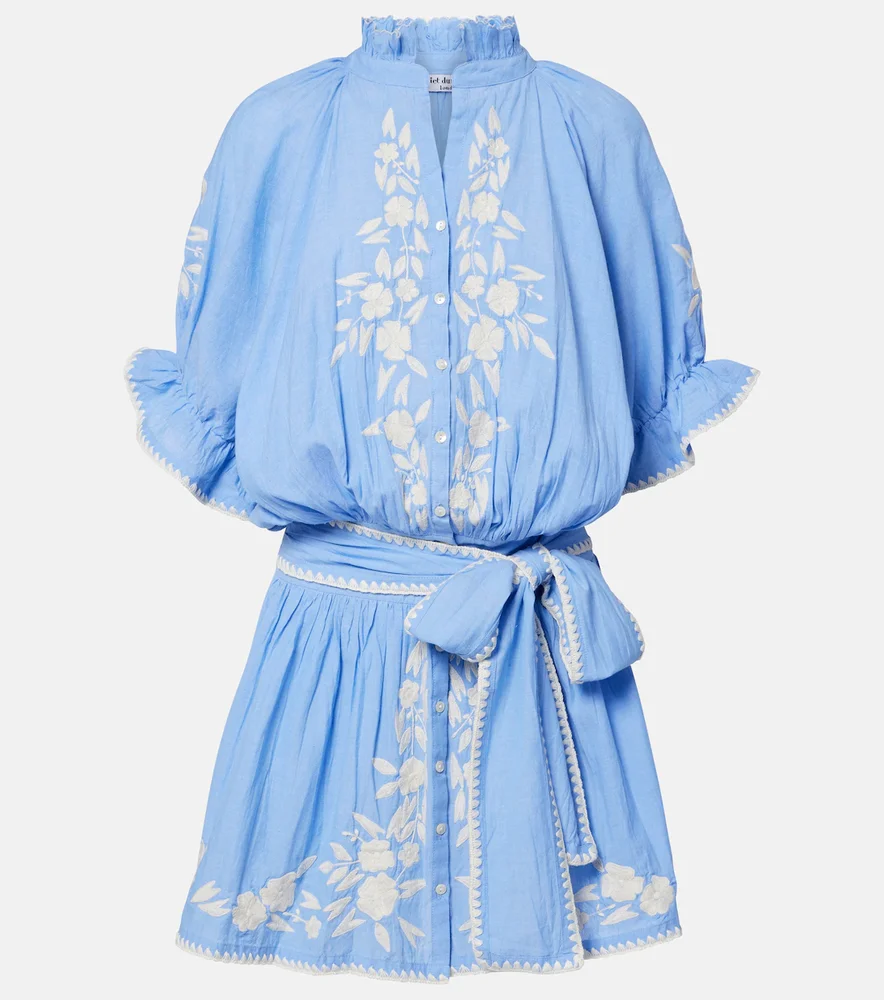 Embroidered cotton chambray minidress