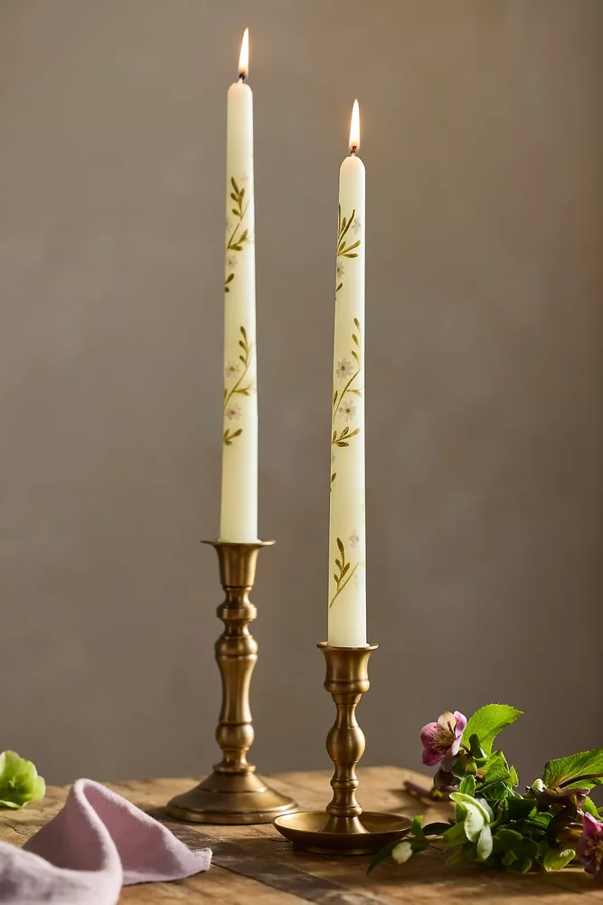 Painted Floral Taper Candles, Set of 2