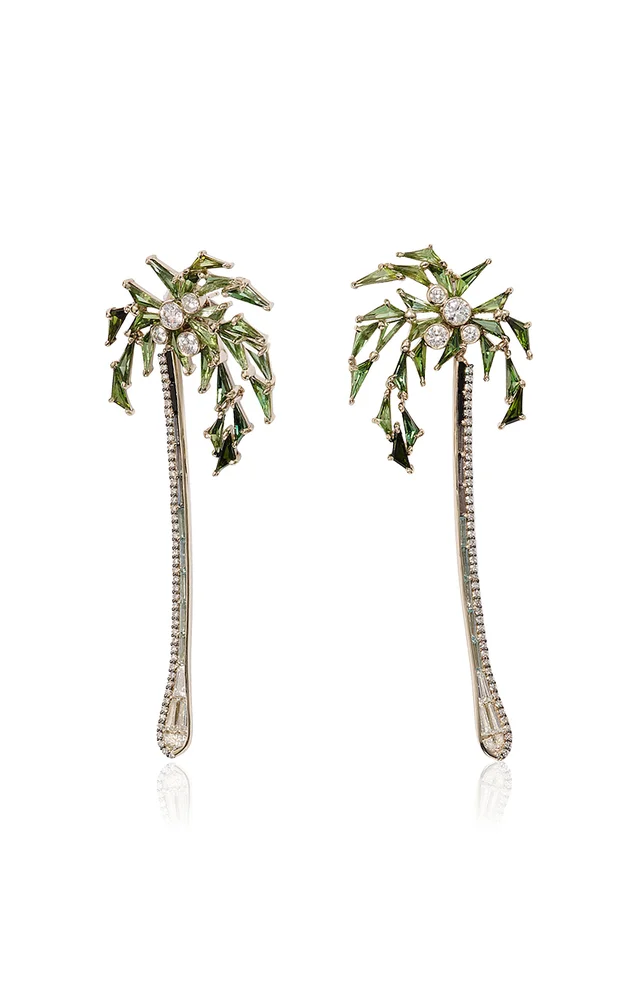 Palm & Stem 18K White Gold Green Tourmaline Earrings
