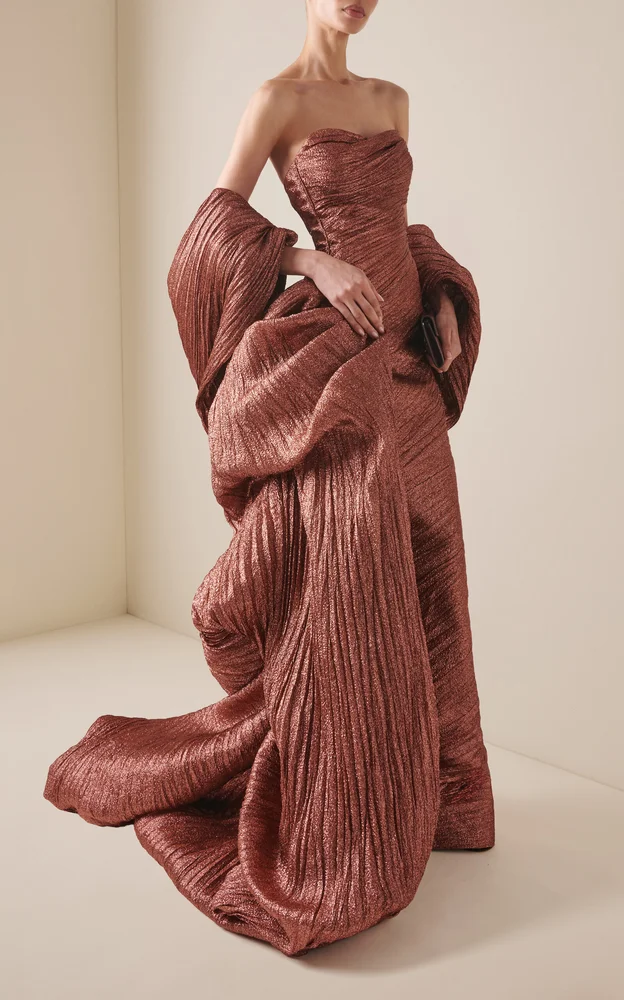 Ruched Jacquard Gown