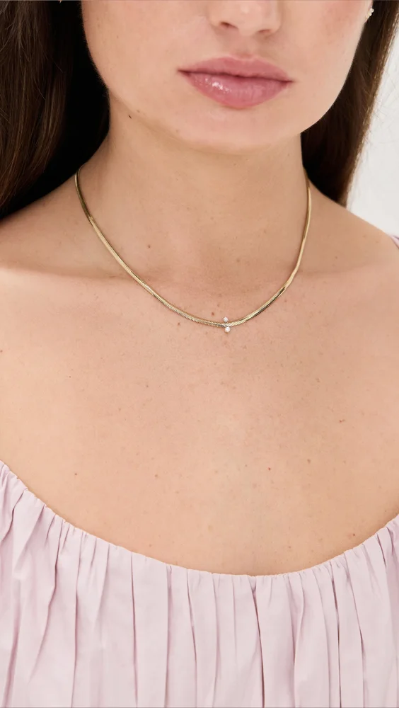 14k Gold Mixed Prong Diamond Snake Chain Necklace
