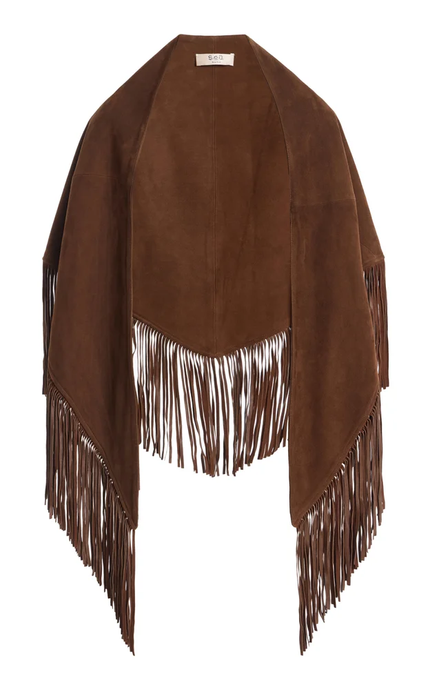 Samantha Fringed Suede Triangle Scarf